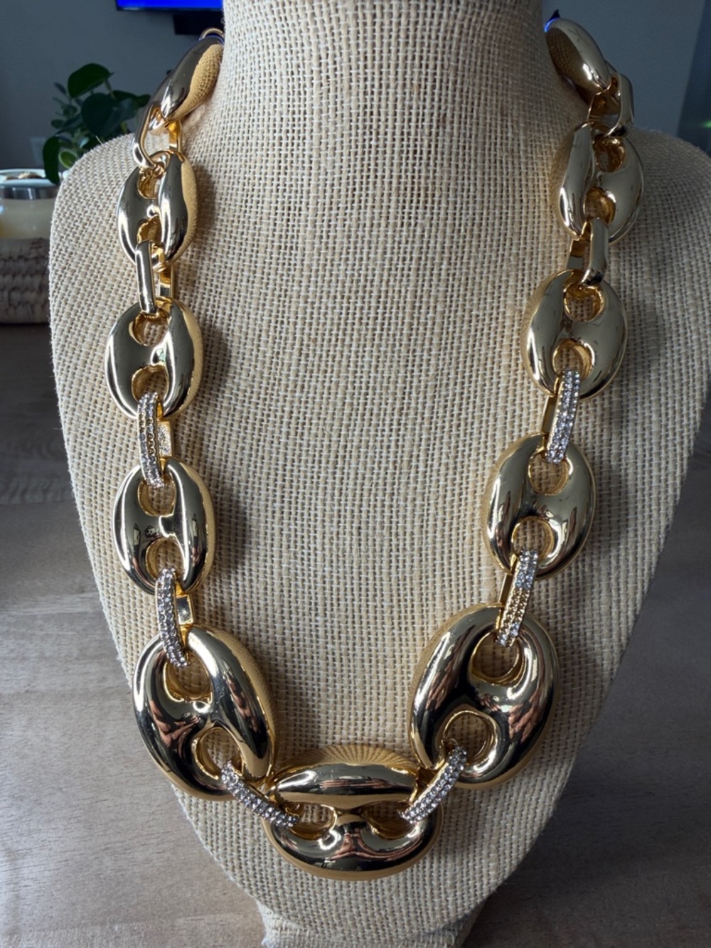 Song of Style Oversized Gold Link Necklace with Crystal Connectors